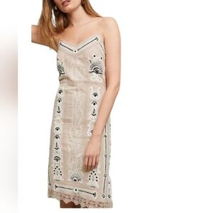 Maeve Anthropologie Tan Embroidered Slip Dress Medium